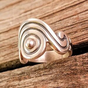 Sterling Contemporary Gold Dot Swirl Ring Band